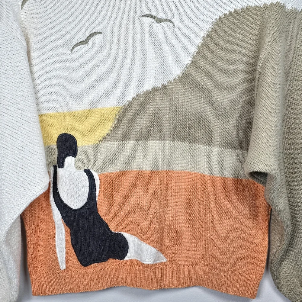 VTG Mondi Women's Print Knit Sweater Cottagecore Coastal Comfy Bell Sleeves Sm - Picture 2 of 14